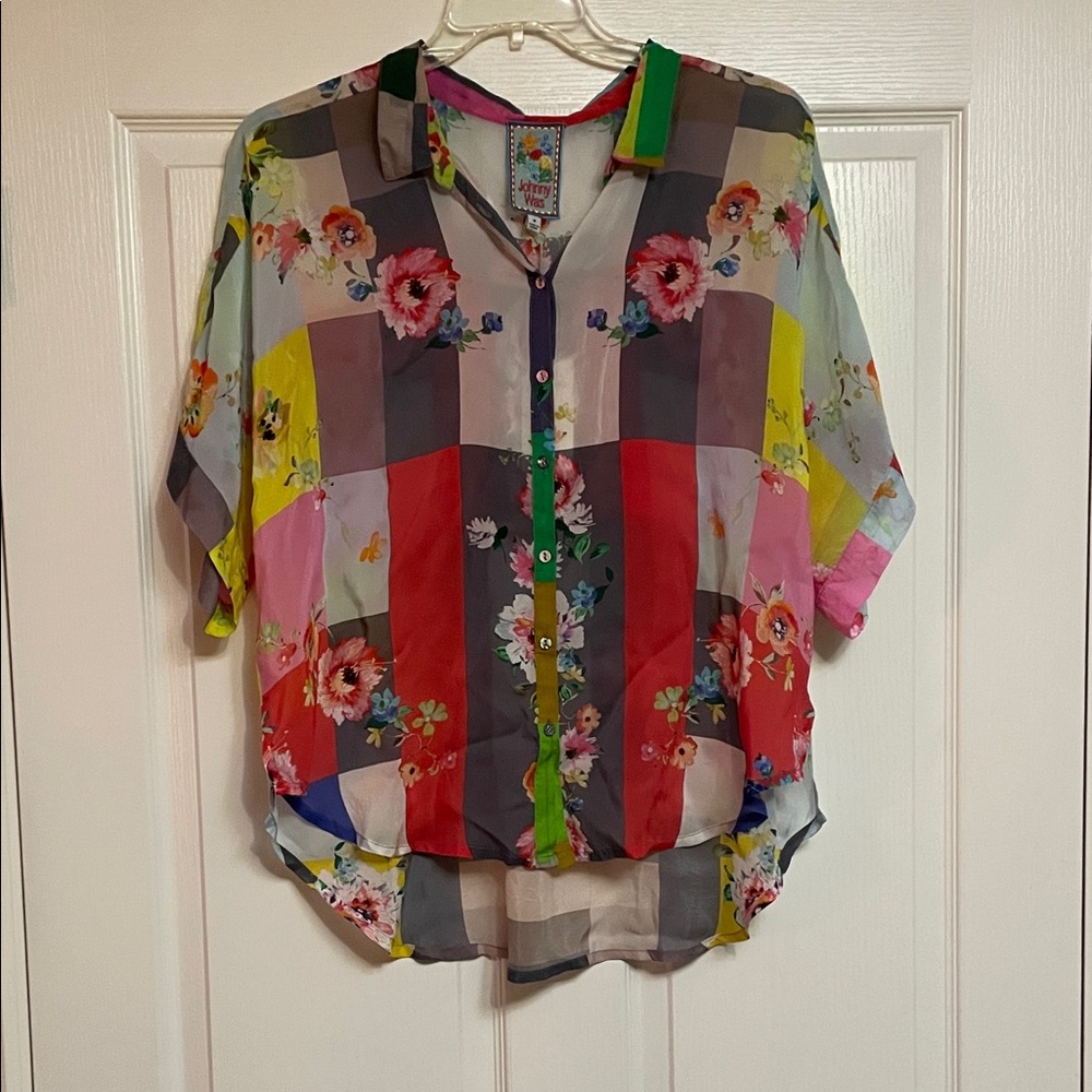 Johnny Was Multicolor Floral Patchwork Blouse NWT